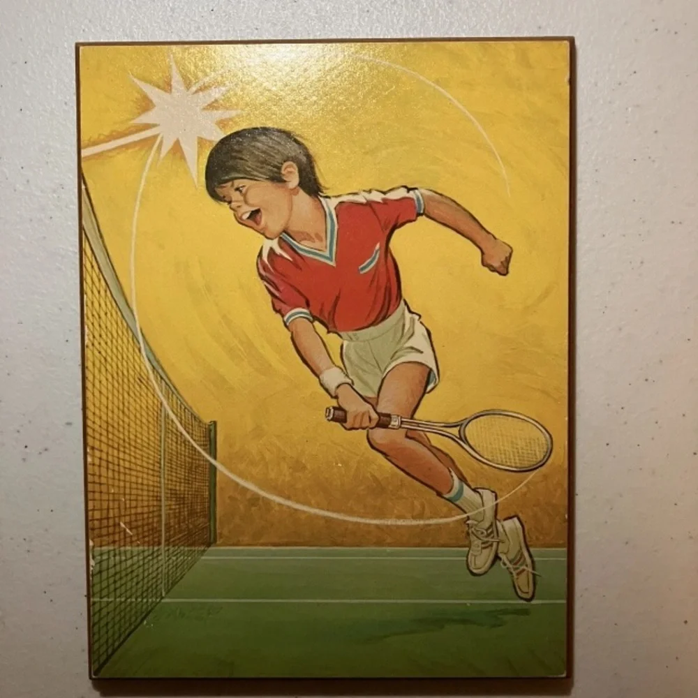 Vintage Pete Hawley Tennis Wall Art Set of 2‎ Art Wood Rare Midcentury